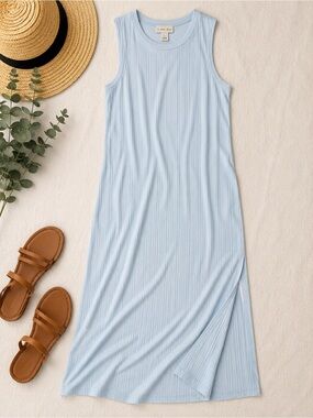 A New Day Light Blue Ribbed Sleeveless Maxi Dress Size Large